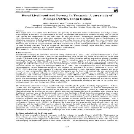 Rural Livelihood And Poverty In Tanzania