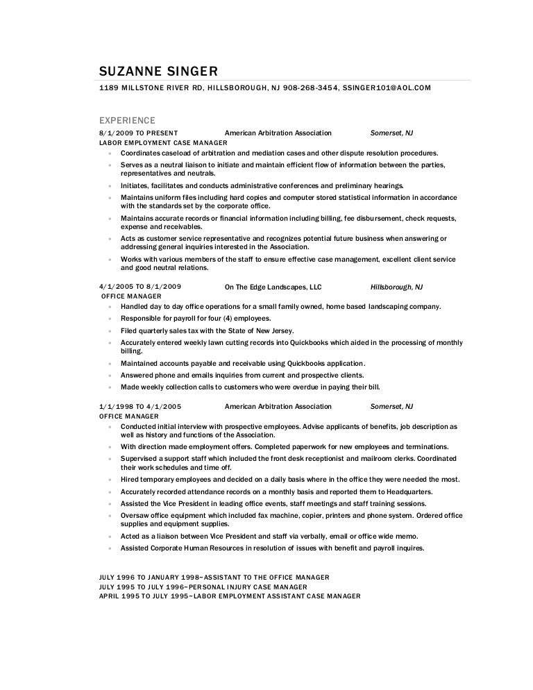 suzanne singer resume 2015