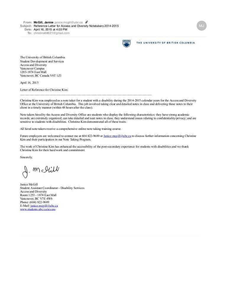 Reference Letter For Access And Diversity Notetakers