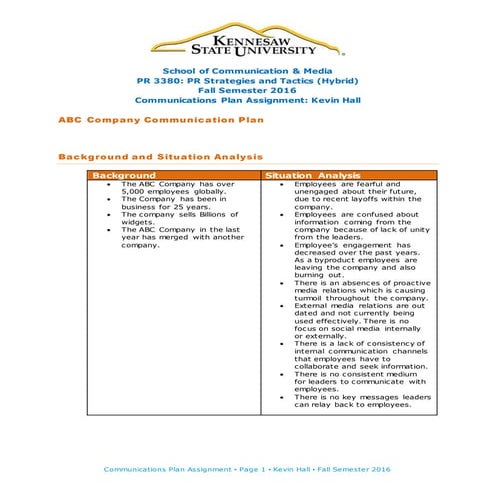 Communications Plan Assignment S&T | DOCX