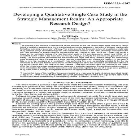 DEVELOPING A QUALITATIVE SINGLE CASE STUDY IN THE REALM-AN APPROPRIATE RESEARCH DESIGN