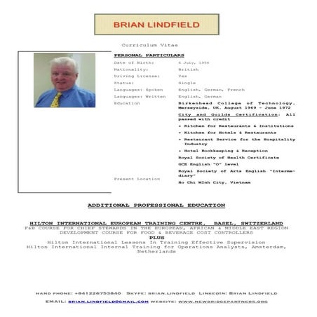 CV Brian Lindfield June 2016 | PDF