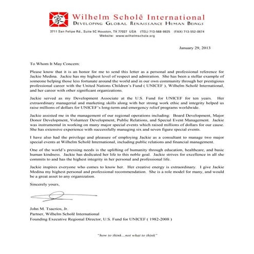 Jackie Medina Letter of Recommendation WSI