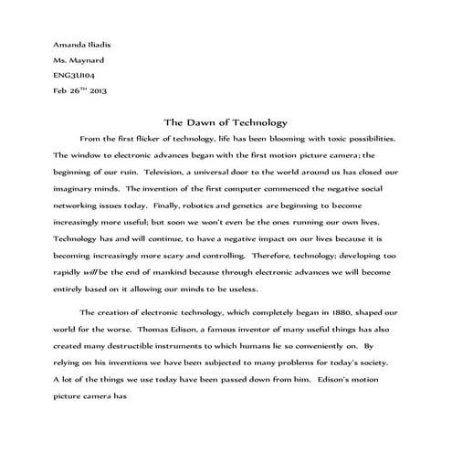 Technology essay (grade 11)