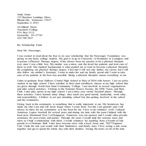 Scholarship letter