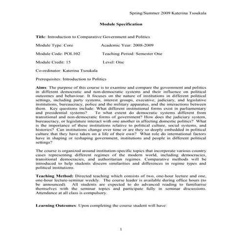 Introduction to Comparative Government Syllabus