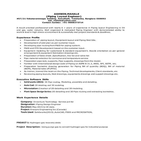 ASHWIN Piping Engineer