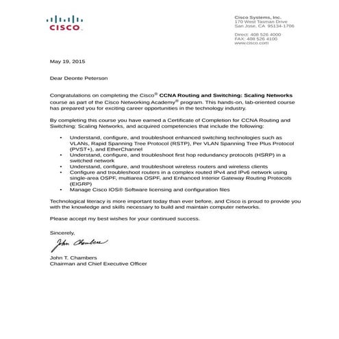 CCNA 3 Letter of Merrit