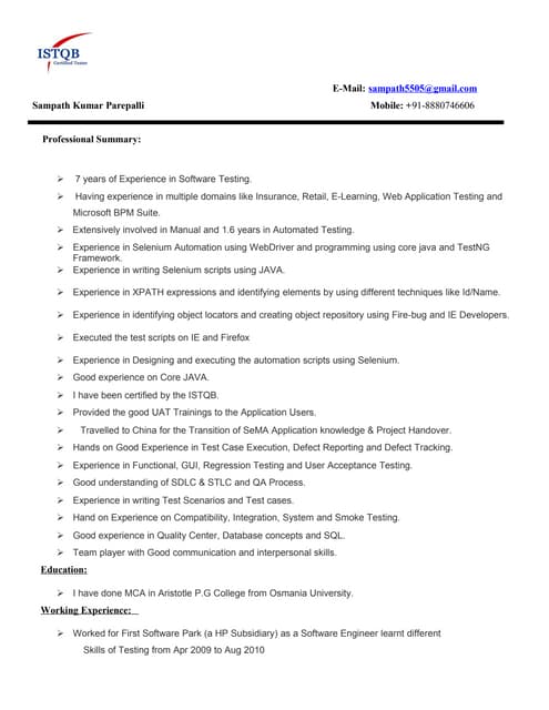 Sampath_Test_Engineer_with_7 Years of Exp