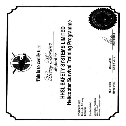 CERTIFICATES - HENRY MORAINE