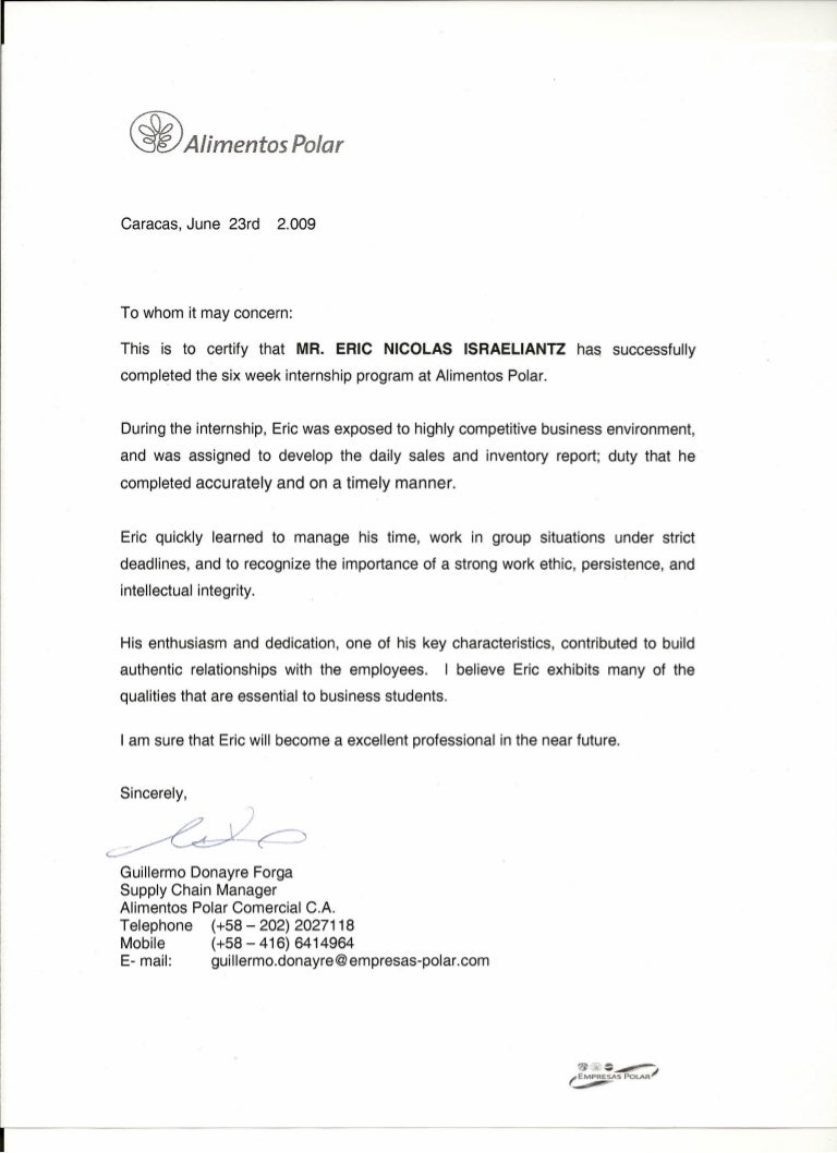 Reference Letter From Internship