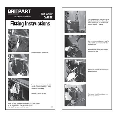 Land Rover Defender Swingaway Wheel Carrier Mounting Instructions Britpart DA...