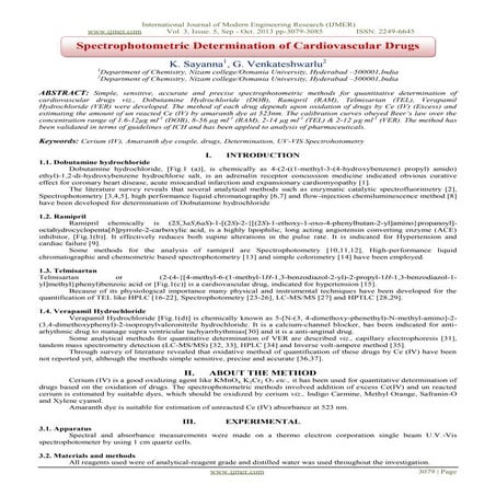 Spectrophotometric Determination of Cardiovascular Drugs
