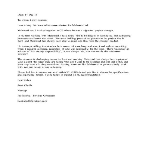 Letter from Scott chubb