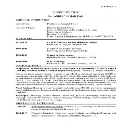 CV Dr S Kumar | PDF