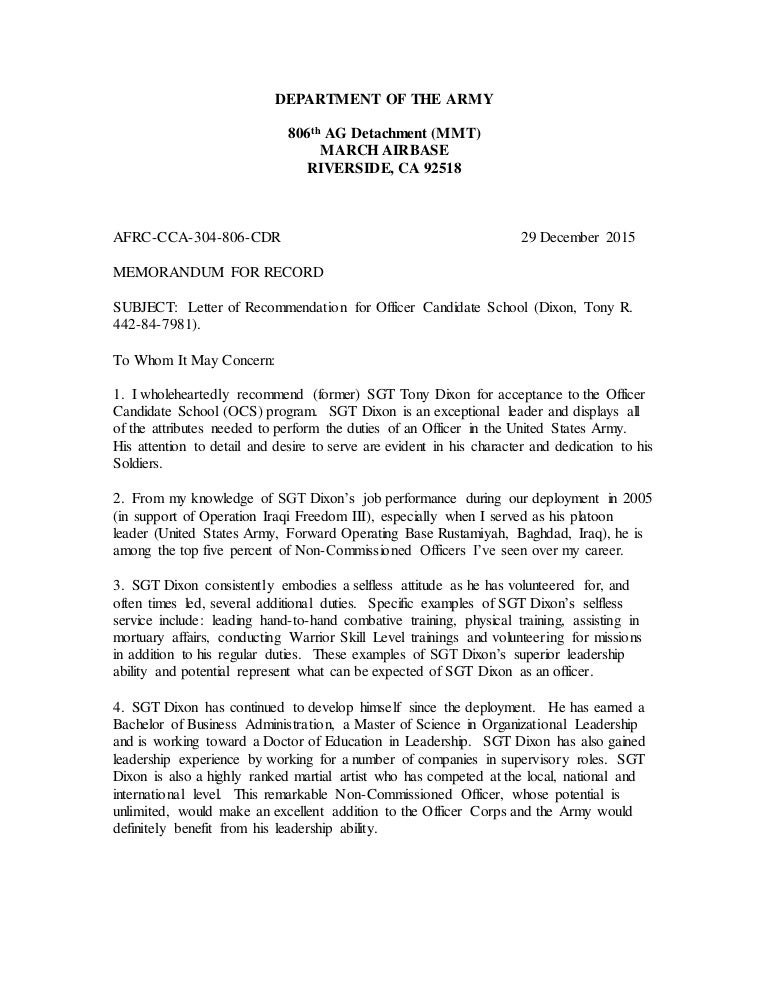 maj solis letter of recommendation ocs dixon dec 2015 2 army ocs letter of recommendation example