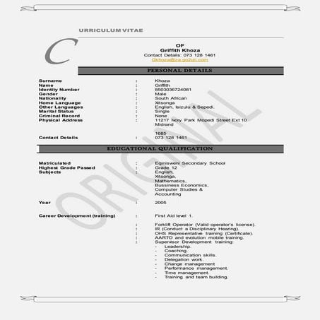 CURRICULUM VITAE OF Z NKOMO | DOCX