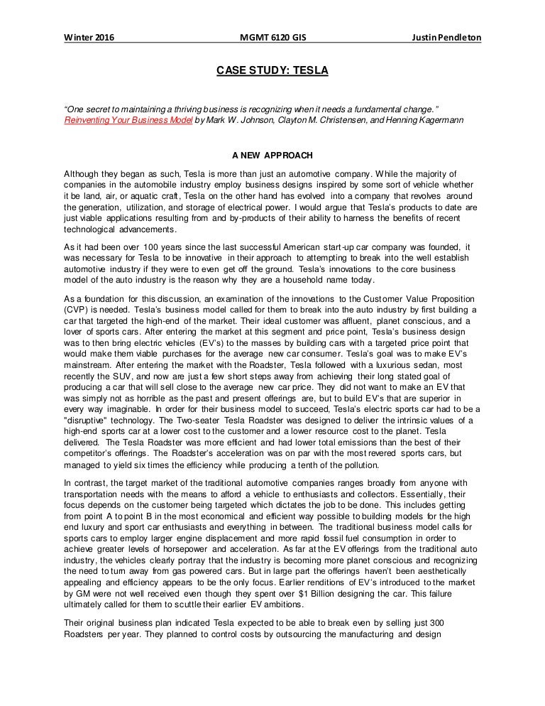 Tesla motors case study strategic picture