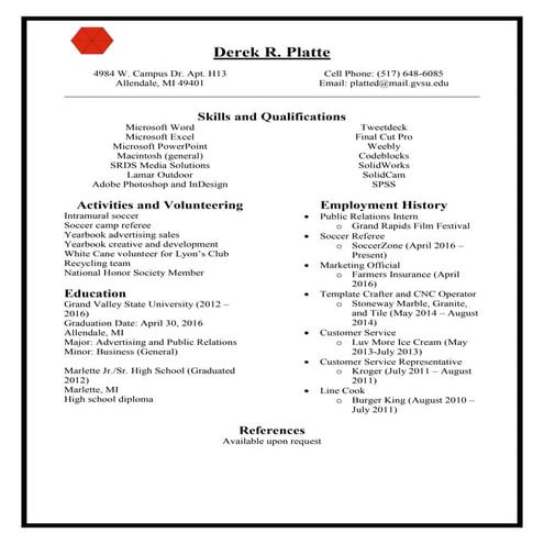 Derek Platte Resume