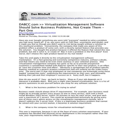 Virtualization Management Software Should Solve Business Problems, Not Create...