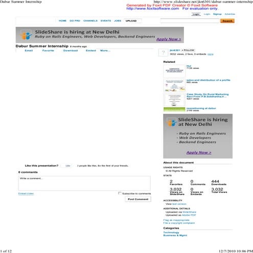 Dabur summer internship