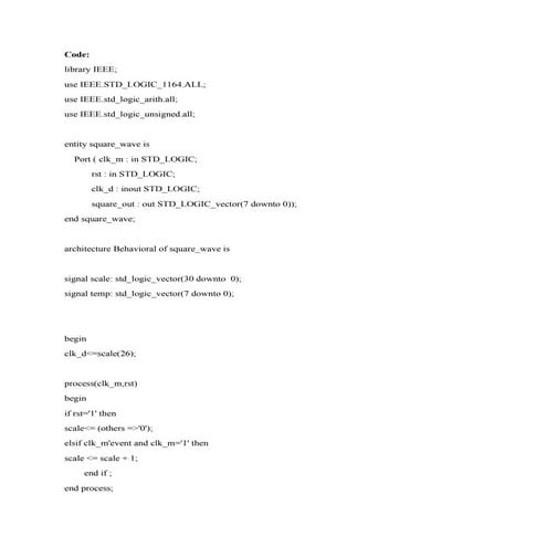 Digital to analog -Sqaure waveform generator in VHDL | PDF