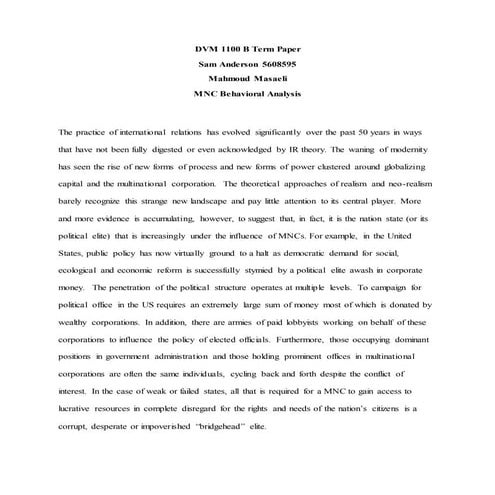 MNC Behavior (Argumentative form) - (DVM1100)