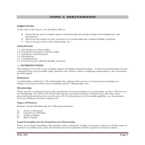 Partnership Accounting notes (Dac 301)
