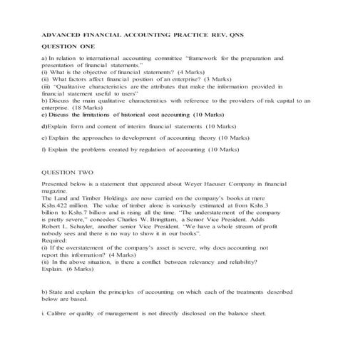 Accounting and Financial Practice Questions (DAC 302 revision questions)