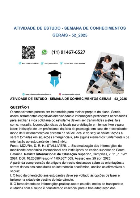 ATIVIDADE DE ESTUDO - SEMANA DE CONHECIMENTOS GERAIS - 52_2025 | PDF