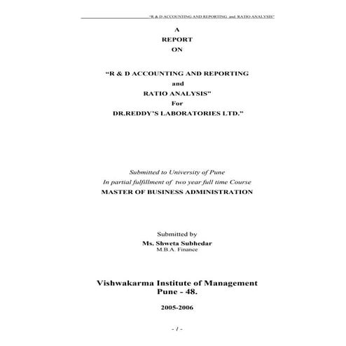 D accounting and ratio analysis