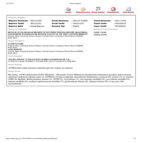 Patent Bilgileri