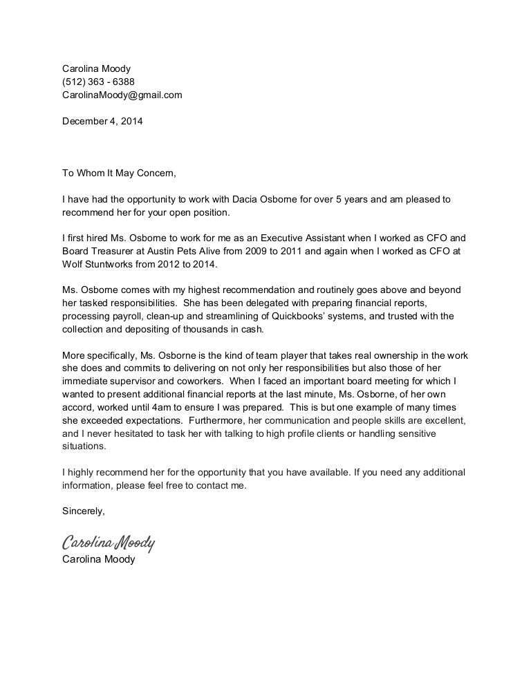 reference letter for executive assistant