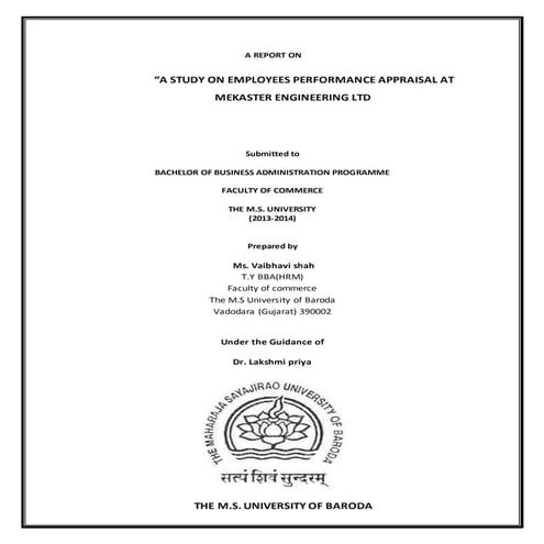 PERFORMANCE APRAISAL-industrial visit project - mekasat