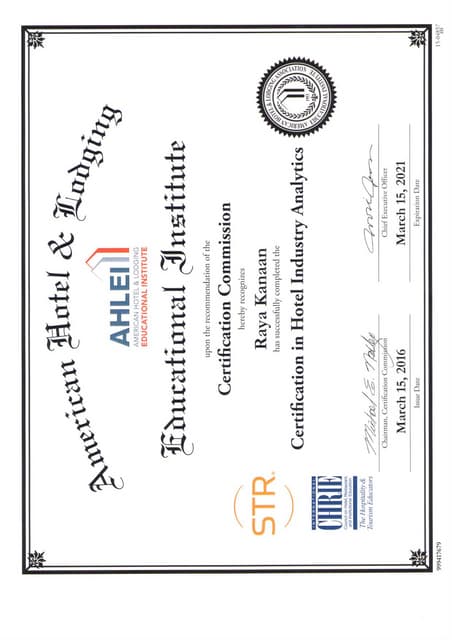 Certification in Hotel Industry Analytics PDF Certification in Hotel Industry Analytics PDF