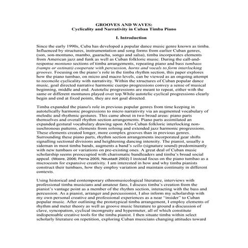 Grooves and Waves- Cyclicity and Narrativity in Timba Piano