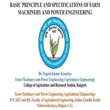 Farm Machinery and Power Engineering: Description, principles and specifications