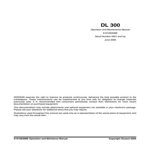 Daewoo doosan dl300 wheel loader operator and maintenance manual | PDF