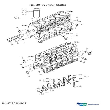 Daewoo doosan dx140 w 3 (dieu exp) wheel excavator parts catalogue manual
