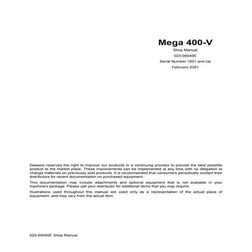 Daewoo Doosan Mega 400-V Wheel Loader Service Repair Manual (Serial Number 1001 and Up).pdf
