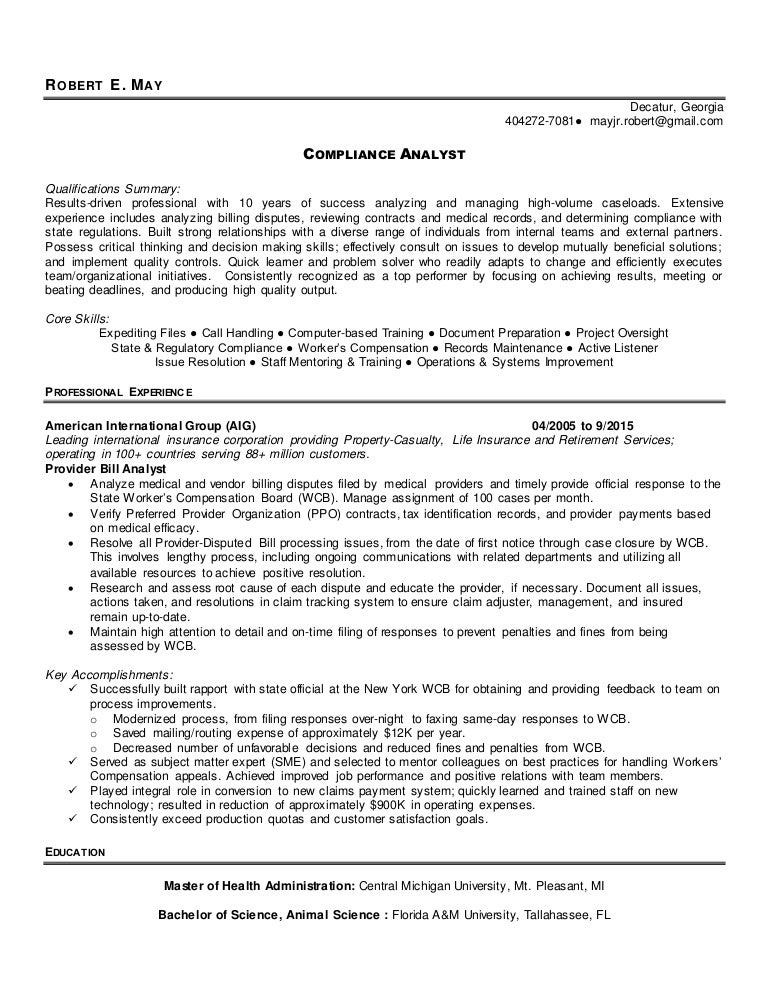REM Pliance Analyst Resume Revised 10 14 15