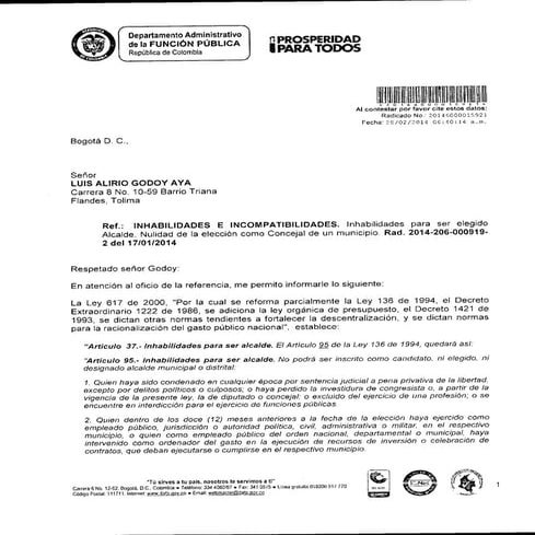 Dafp15921 inhabiliddaes elegido alcalde