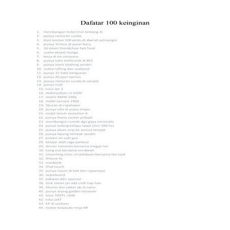 Daftar 100 keinginan jodi beres