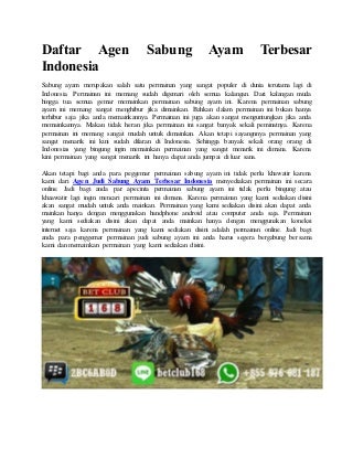Daftar agen sabung ayam terbesar indonesia