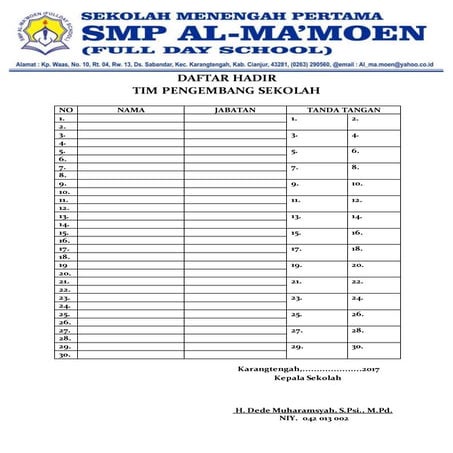 Form Daftar hadir