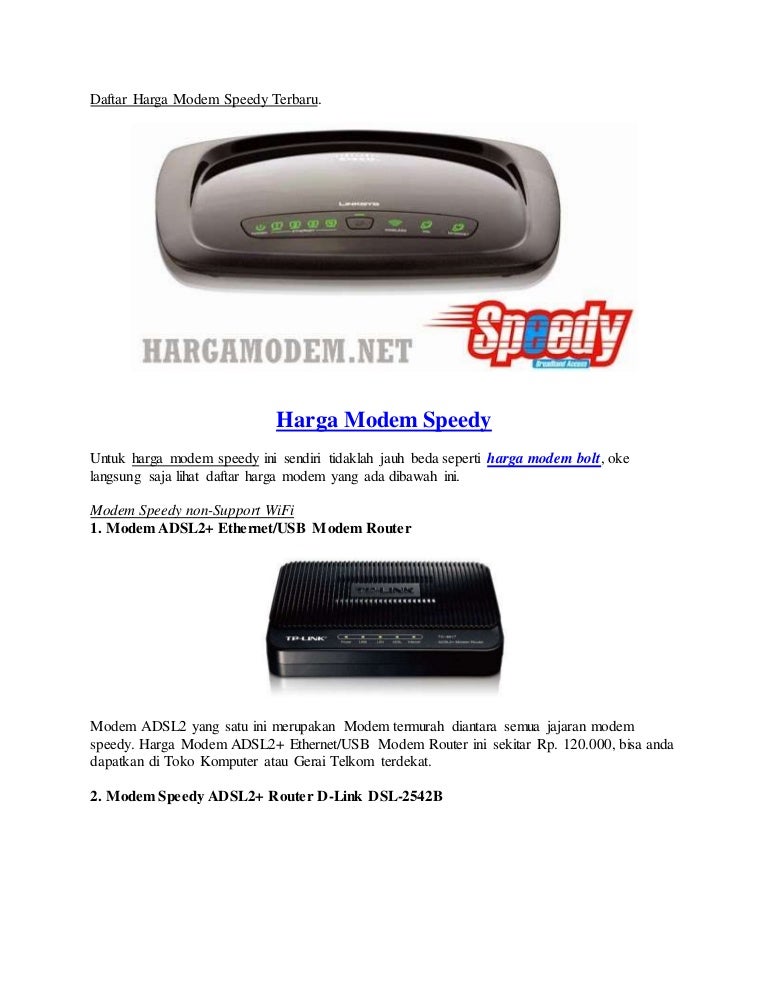 Daftar harga modem speedy terbaru