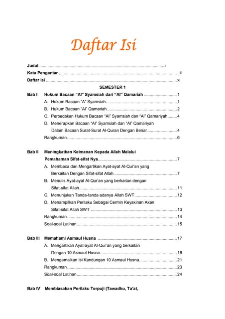 Daftar Isi Buku PAI Kelas 7