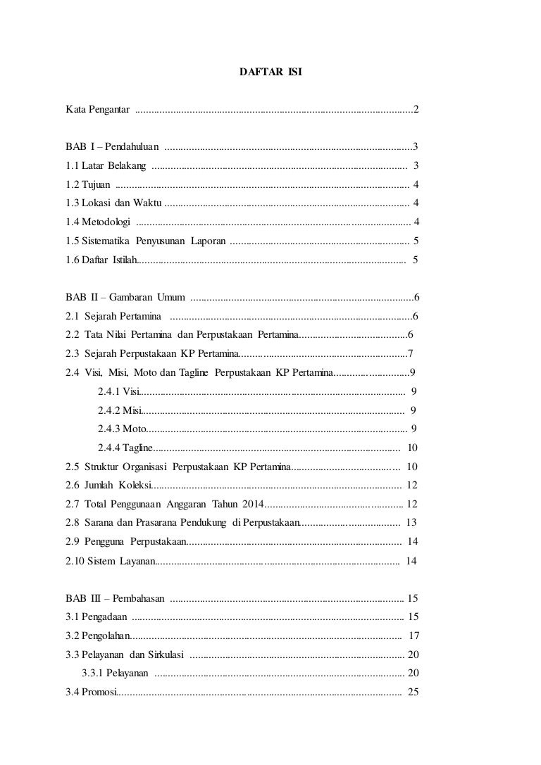 Daftar isi untuk laporan pkl