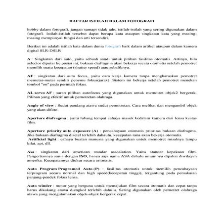 Daftar istilah dalam fotografi