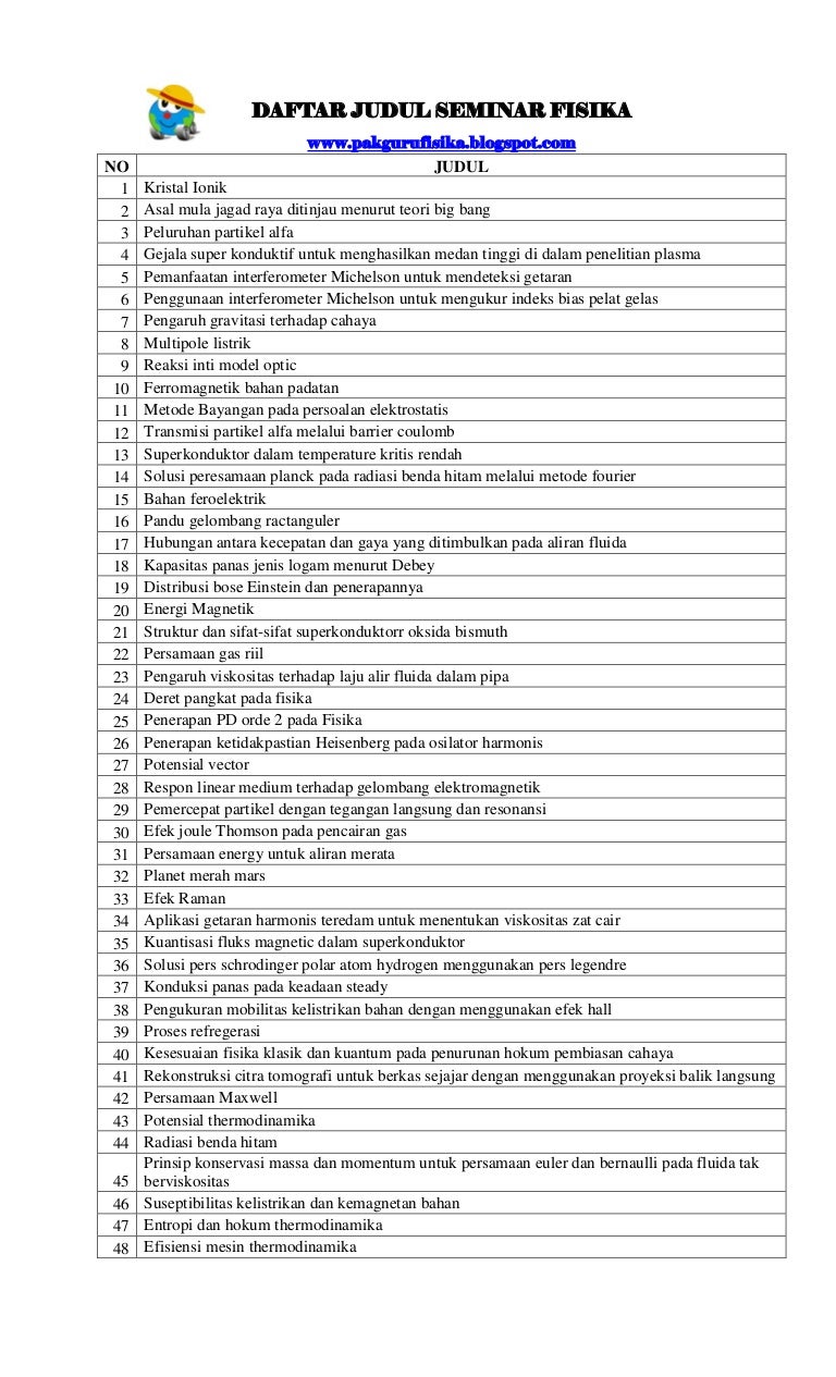 Daftar Judul Seminar Fisika